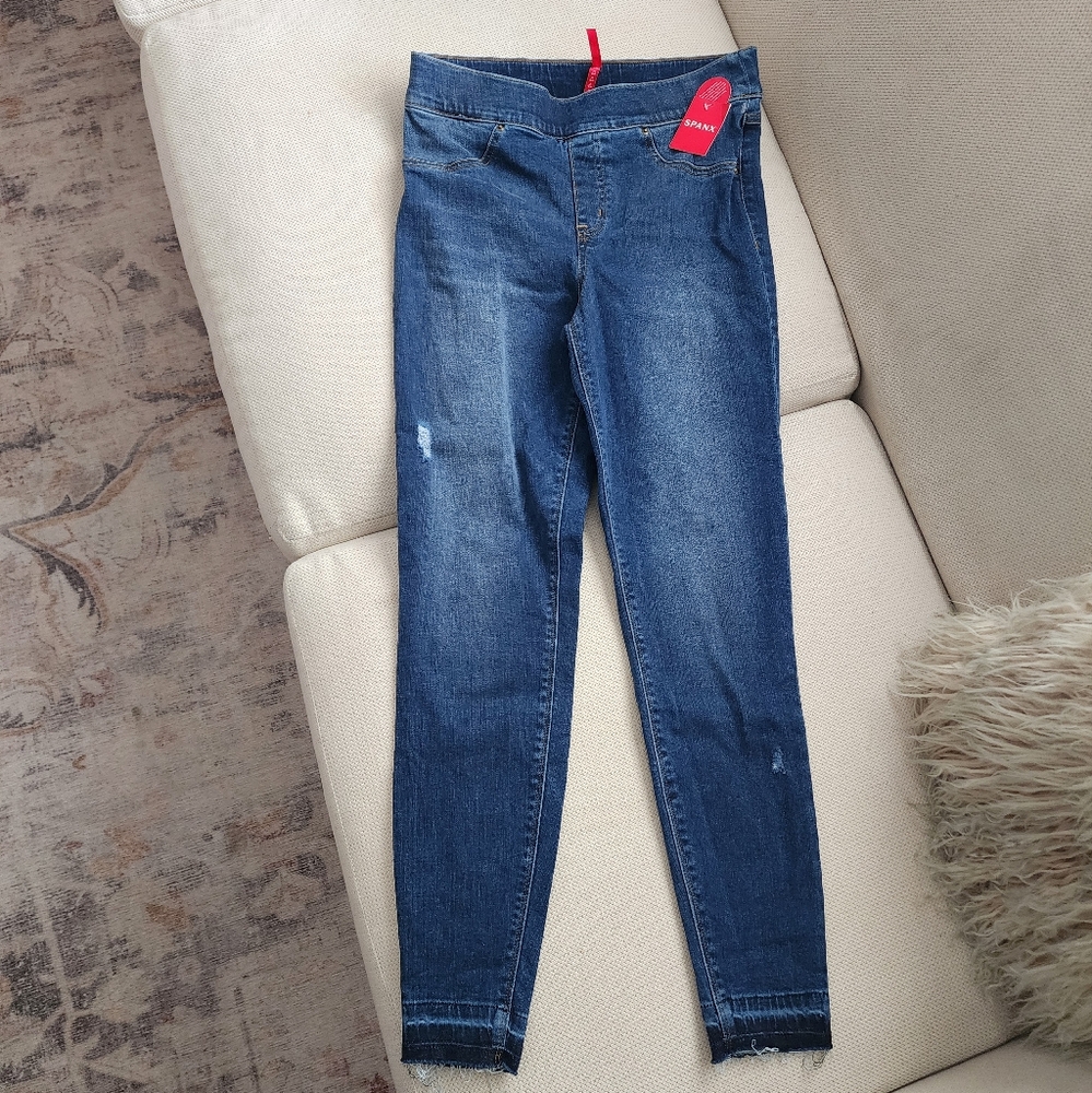 Spanx Distressed Denim Leggings in Medium Wash